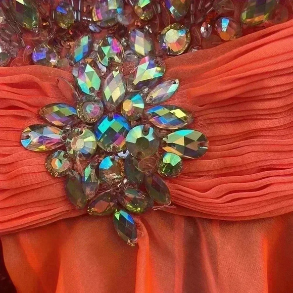 Tiffany design size 4 camouflage and orange formal dress . So unique! - Picture 3 of 10